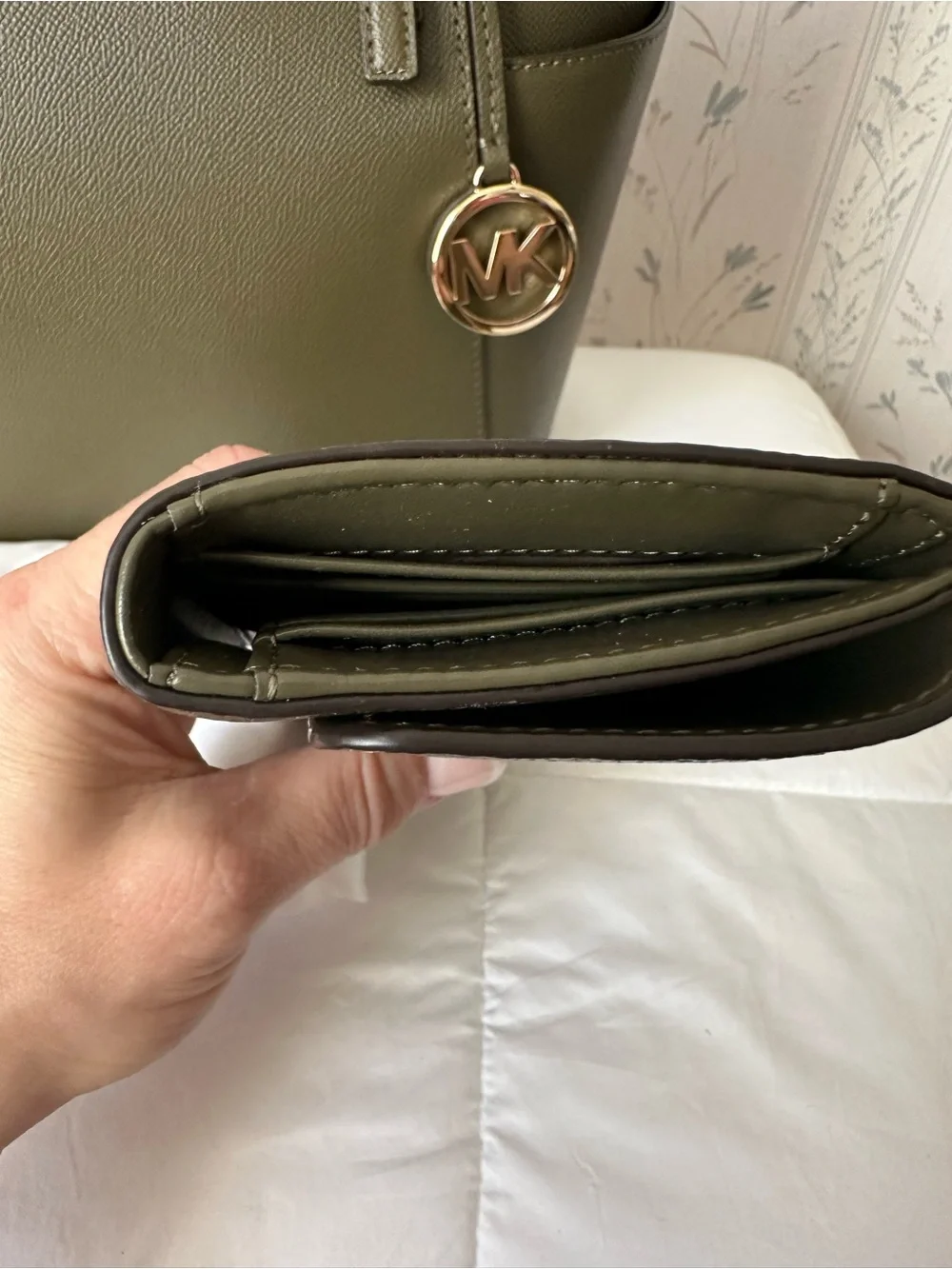 Michael Kors Olive Saffiano Leather Tote with Matching Wallet